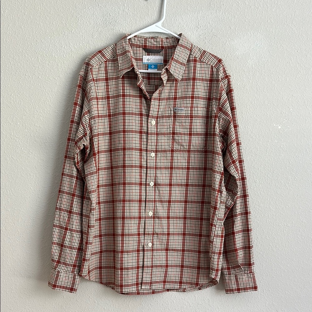 Columbia Men's Orange Stripe Button down Long Sleeve Shirt large